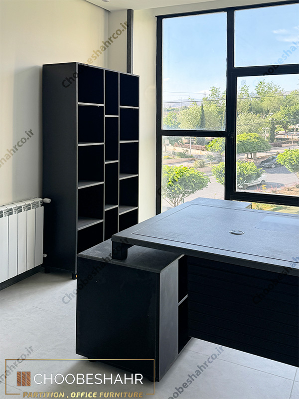 کتابخانه اداری مدرن مدل LIB-111 با قفسه‌های متحرک برای چیدمان زونکن و اسناد اداری در چوب شهر