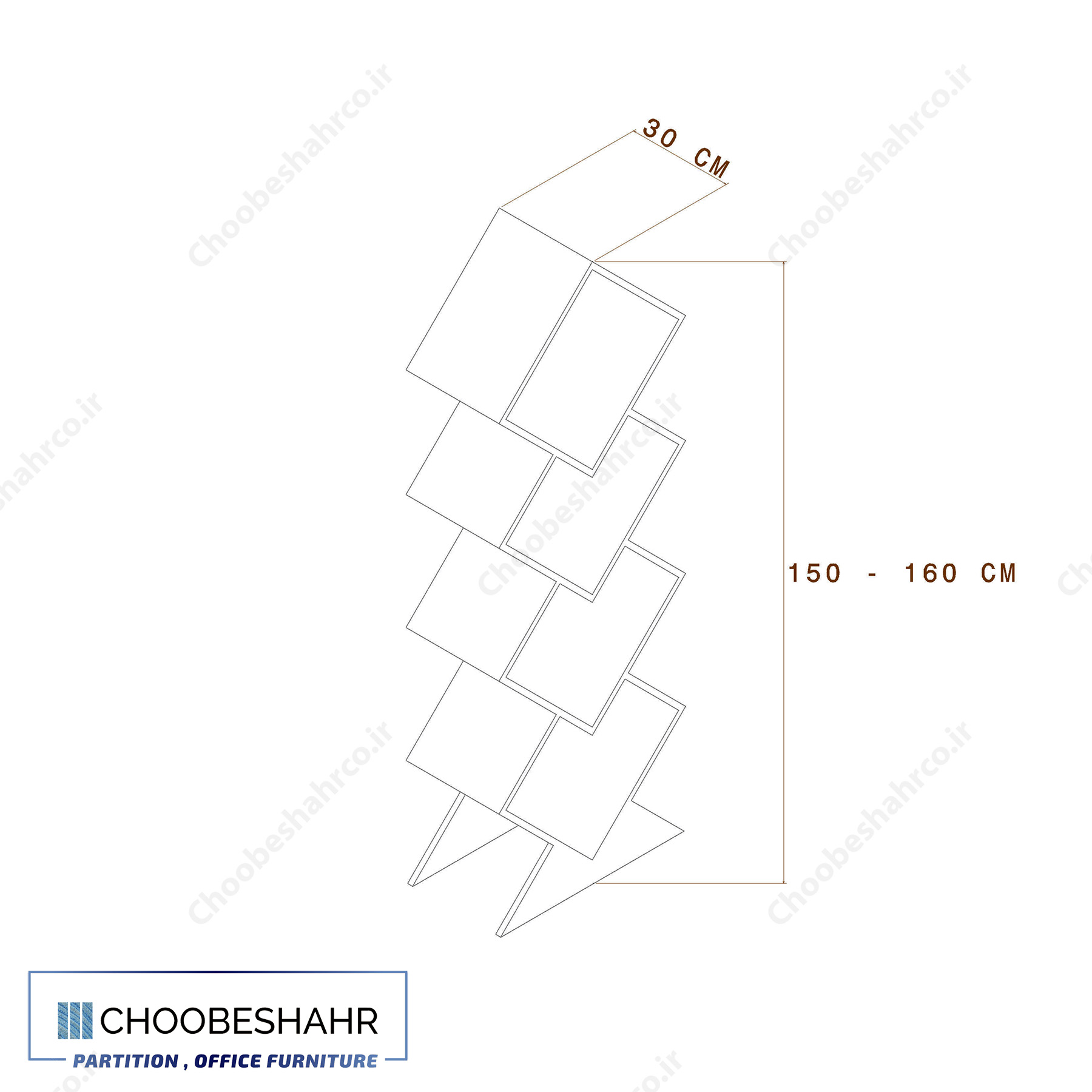 کتابخانه مینیمال مدرن LiB-113 ابعاد و اندازه