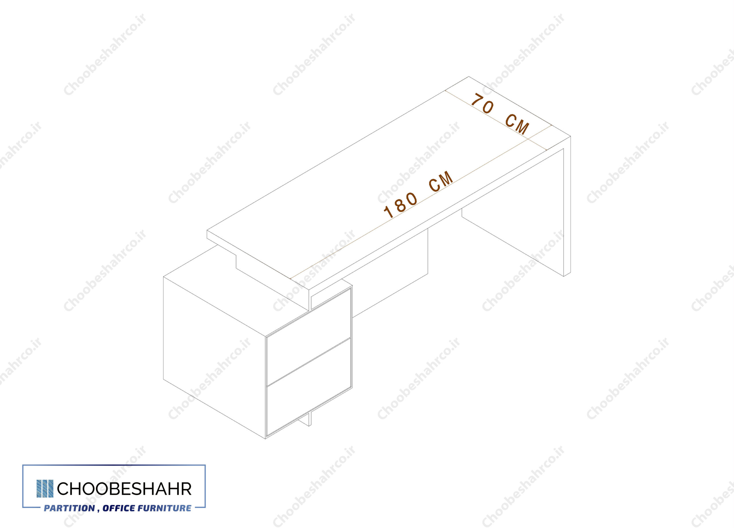 ابعاد میز مدیریت 03-MD-101 چوب شهر
