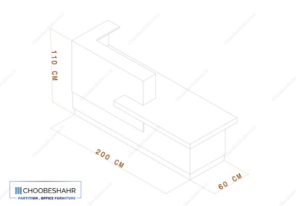 کانتر پذیرش مدرن RD-103-02 ابعاد